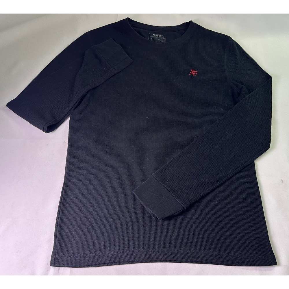 Aeropostale A87 Men Small Black Waffle‎ Knit Thermal Long Sleeve Crew Neck Shirt